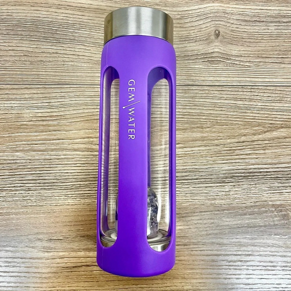 VitaJuwel Wellness Gemstone Glass Water Bottle Amethyst w/ Protective Sleeve - Picture 4 of 7